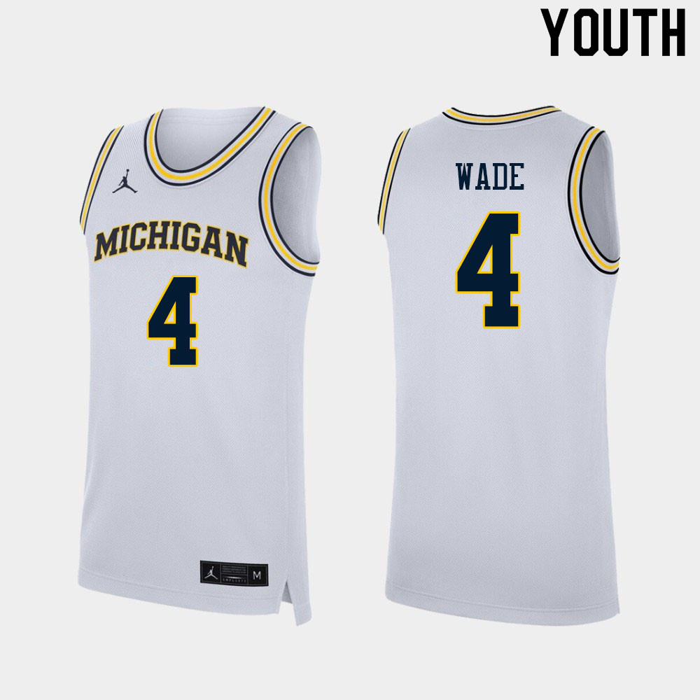 Youth #4 Brandon Wade Michigan Wolverines College Basketball Jerseys Sale-White
